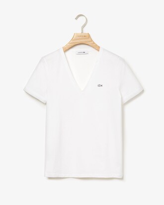 T-shirt con collo a V slim fit in jersey di cotone tinta unita