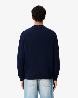 Maglione polo in lana cardata relaxed fit