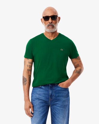 T-shirt con collo a V in jersey di cotone Pima leggero