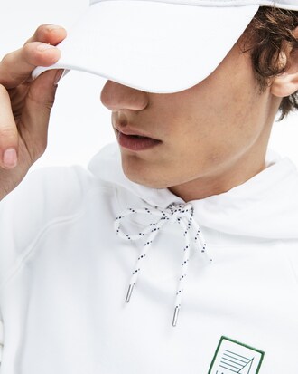 Felpa da uomo in pile con inserti a righe e cappuccio