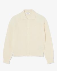Cardigan con colletto a polo in maglia 3D di lana cardata