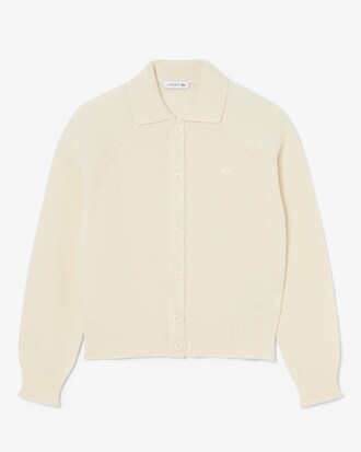Cardigan con colletto a polo in maglia 3D di lana cardata