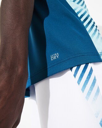 T-shirt da tennis da uomo in piqué tecnico a righe sfumate con collo rotondo Lacoste SPORT