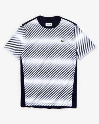 T-shirt da tennis da uomo in piqué tecnico a righe sfumate con collo rotondo Lacoste SPORT