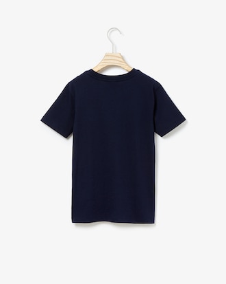 T-shirt Bambino a girocollo in jersey indaco con stampa del coccodrillo