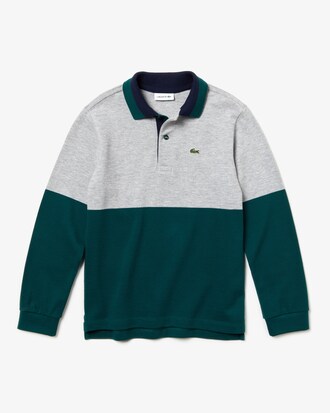 Polo da bambino in piqu&eacute; di cotone color block Lacoste