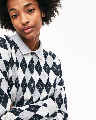 Vestito a polo da donna in misto lana e cotone con motivo jacquard