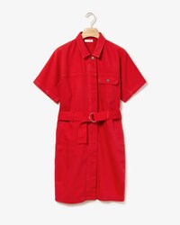 Vestito chemisier da donna in jeans colorato con cintura e maniche oversize