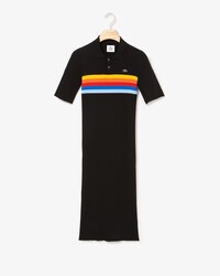 Vestito polo da donna midi con stampa arcobaleno a costine Lacoste LIVE