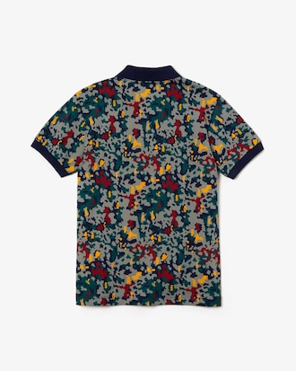 Polo da bambino in piqu&eacute; di cotone con stampa mimetica Lacoste