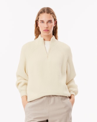 Maglione in lana a coste inglesi con collo con zip