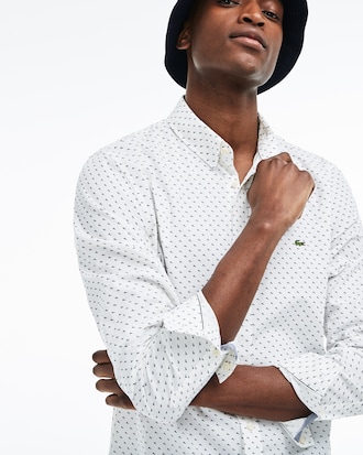 Camicia da uomo in popeline di cotone stampato con mini logo slim fit