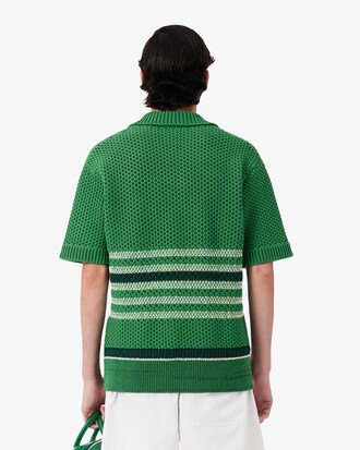 Maglione con collo a polo a righe traforato Runway