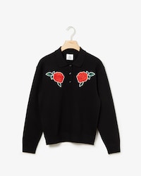 Pullover da donna corto con rose ricamate e colletto a polo Lacoste LIVE