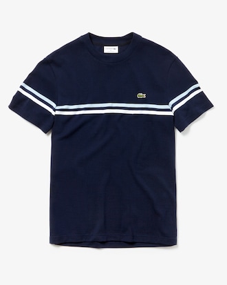 T-shirt da uomo in cotone a righe tricolori con collo rotondo MADE IN FRANCE