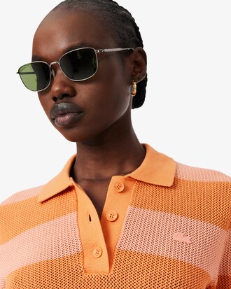 Maglione con collo a polo in mesh a righe