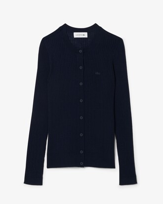 Cardigan in maglia di lana merinos a coste
