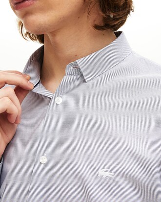 Camicia da uomo in popeline di cotone a righe orizzontali regular fit