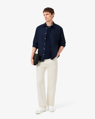 T-shirt in piqu&eacute; elasticizzato con colletto a righe