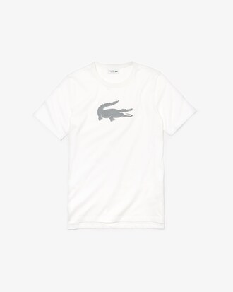 T-shirt da uomo in cotone con coccodrillo olografico e collo rotondo Lacoste SPORT