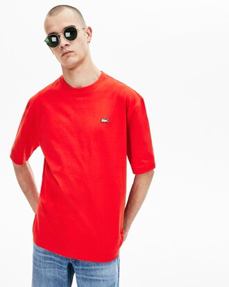 T-shirt da uomo loose fit in cotone con collo rotondo loose fit Lacoste LIVE