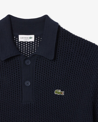 Maglione con collo a polo a maniche corte in cotone pesante