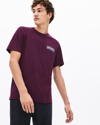 T-shirt da uomo in cotone con scritta Lacoste effetto 3D e collo rotondo