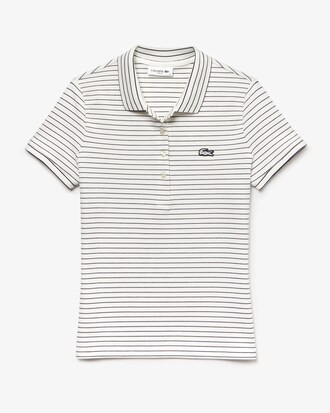 Polo da donna in mini piqu&eacute; di cotone stretch a righe slim fit Lacoste