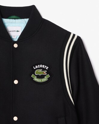 Giacca stile college in lana con stemma a contrasto