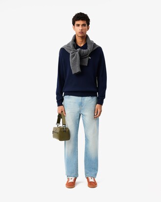 Maglione polo in lana cardata relaxed fit