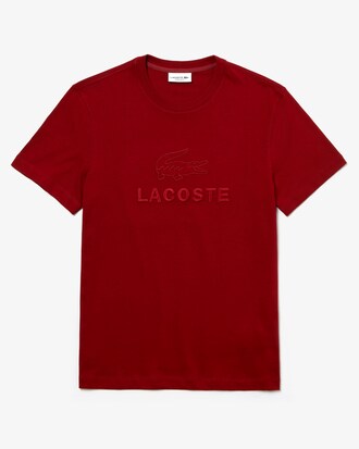 T-shirt da uomo in cotone con collo rotondo e ricamo Lacoste tono su tono
