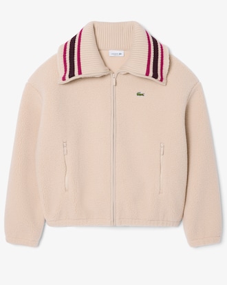 Giacca in sherpa oversize con collo a coste a righe