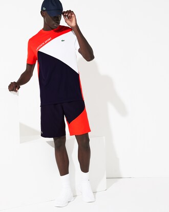 T-shirt da uomo in piqué tecnico color block con collo rotondo Lacoste SPORT