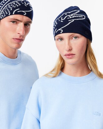 Berretto in lana con coccodrillo jacquard