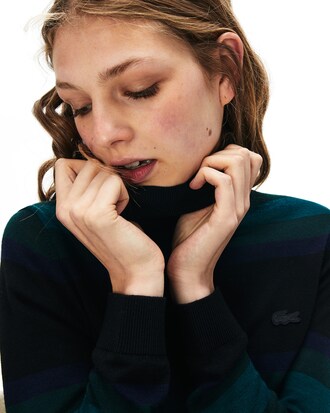 Pullover da donna dolcevita in jersey di lana a righe