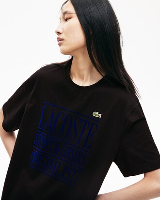 T-shirt unisex in cotone con scritta e collo rotondo Lacoste LIVE