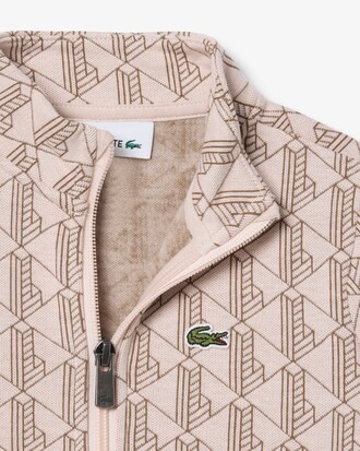 Felpa con cappuccio e zip in tessuto felpato con monogramma