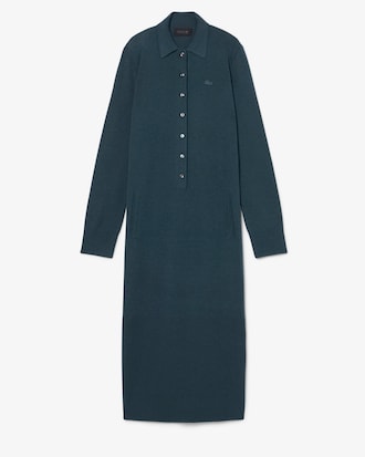 Abito lungo in misto lana merino con colletto a polo Runway