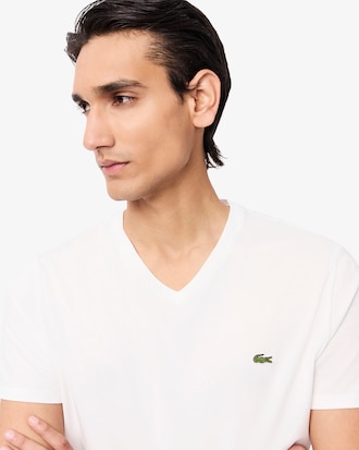 T-shirt con collo a V in jersey di cotone Pima leggero