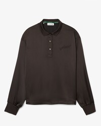 Polo in raso oversize a maniche lunghe