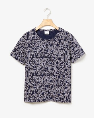 T-shirt a girocollo in jersey stampato con apertura sul dorso