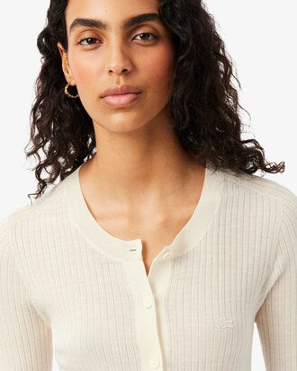 Cardigan in maglia di lana merinos a coste