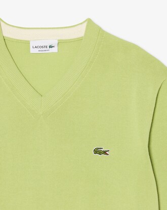 Maglione monocromatico in cotone con scollo a V