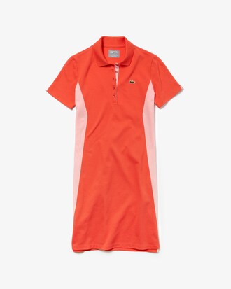 Vestito polo da golf da donna in mini piqu&eacute; con motivo color block Lacoste SPORT