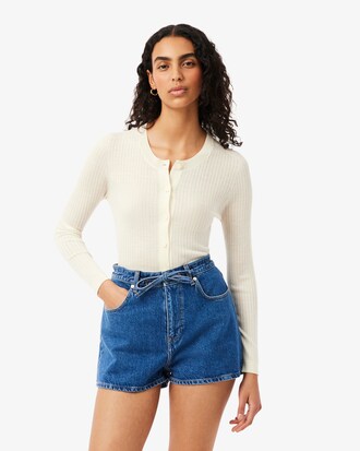 Cardigan in maglia di lana merinos a coste