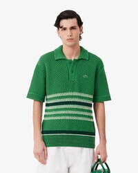 Maglione con collo a polo a righe traforato Runway