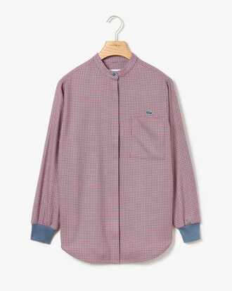 Camicia da donna con stampa a quadri e colletto alla coreana loose fit