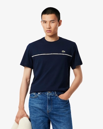 T-shirt in jersey di cotone con bordo Lacoste