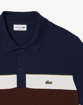 Polo regular fit in mini-piqué color block con marchio