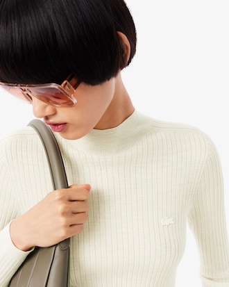 Maglione a collo alto in maglia di lana merinos a coste